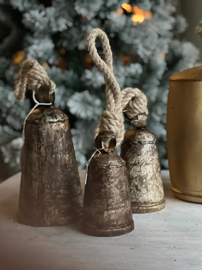 3PC RUSTIC BELL ORNAMENT SET