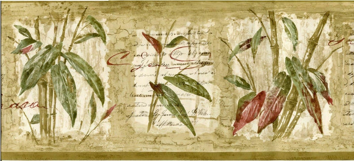 Bamboo & Leaf with Writing Wallpaper Border - all4wallswall-paper