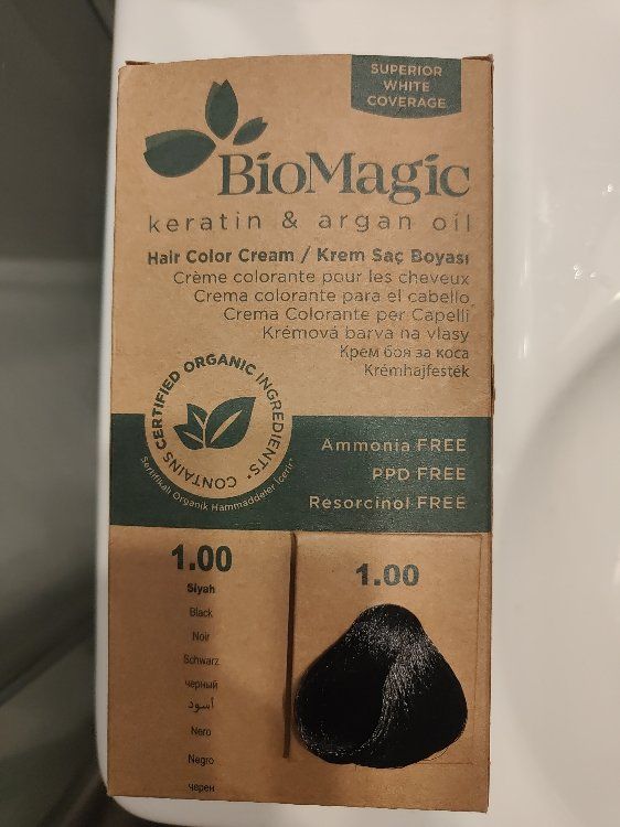 BioMagic Organic Hair Color Cream with Keratin & Argan Oil Black 1.00, 1 Pack - Makkah Pharmacy