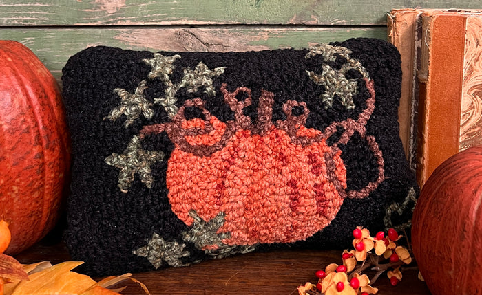 C4C-03 Cinderella Pumpkin on Black Wool Hooked Pillow