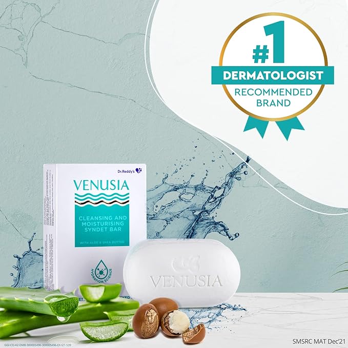 Dr. Reddy's Venusia Moisturizing Cream with Vitamin E & Aloe Vera, 100g and Venusia Moisturizing Bathing Bar, Syndet Bar, 75g for Dry Skin, Repairs Dry Skin, Soft and Smooth Skin (Combo)