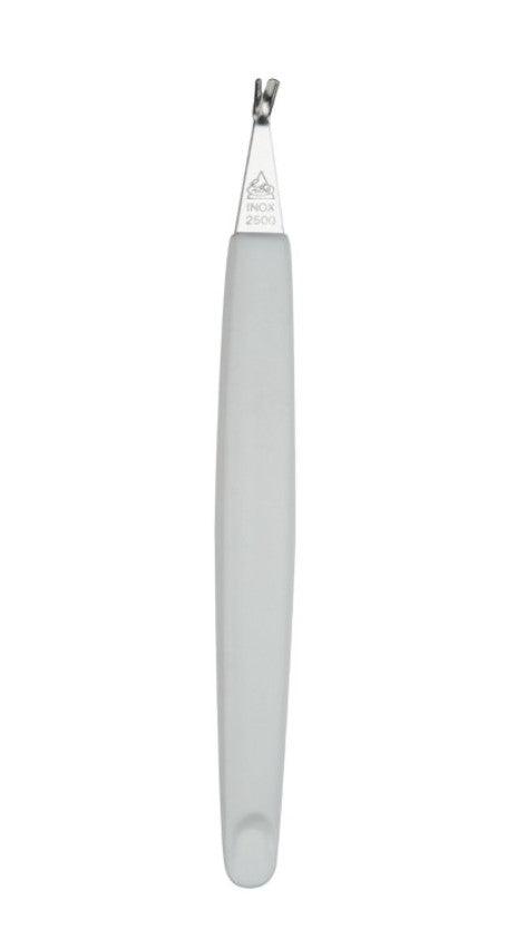 Personal care nail tool with plastic handle and stainless steel blade for manicures