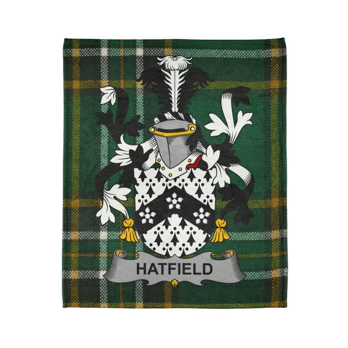 Hatfield Family Crest on Tartan Pattern Blanket
