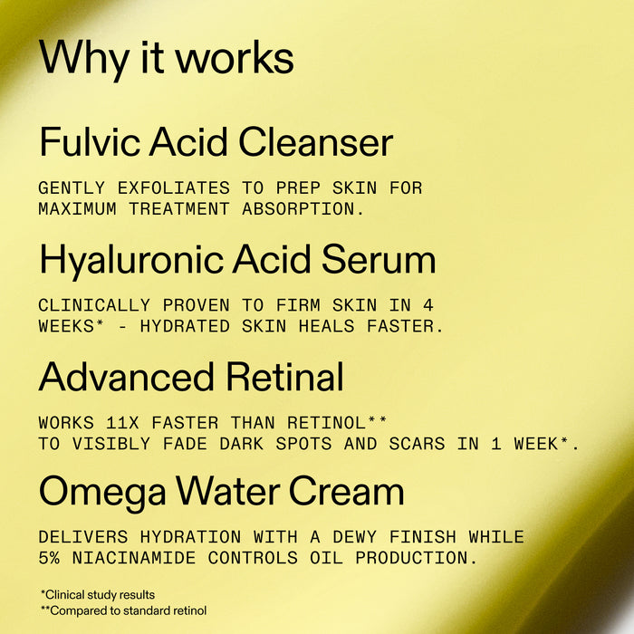 List of skincare products and their benefits on a yellow background