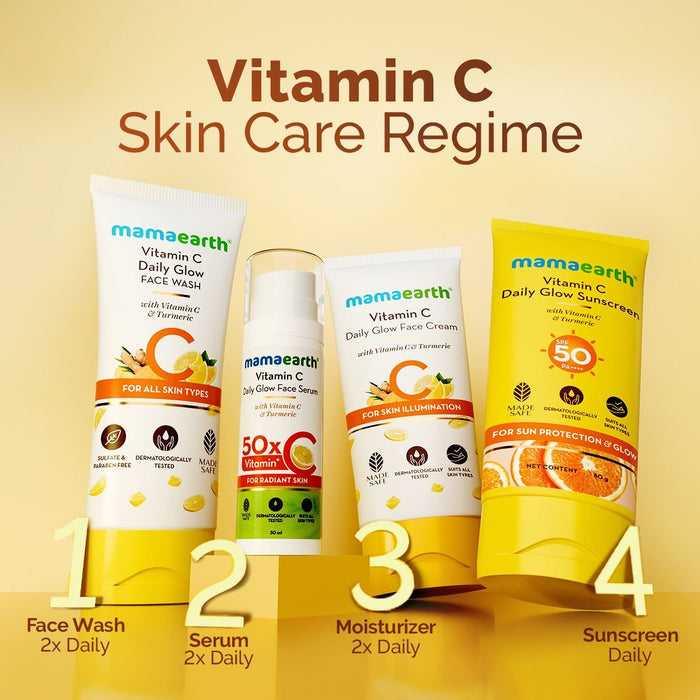 Mamaearth Vitamin C Daily Glow Sunscreen SPF 50 PA++++ – In-Vivo Tested (ISO 24444:2019 Certified, CTRI/2025/05/087276) - 50 g - Pack of 3