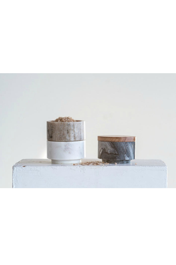 Creative Co-Op Marble Stacking Pinch Pots w/ Acacia Wood Lid