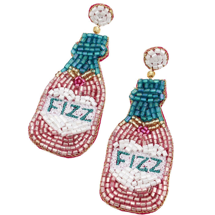 My Doris Fizz Pink Bottle Beaded Earrings - Precious Sparkle