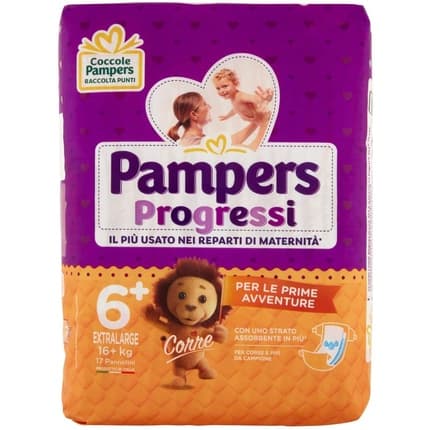Pampers Progressi Extralarge Nappies, 17 Nappies, Size 6+ 16+ Kg