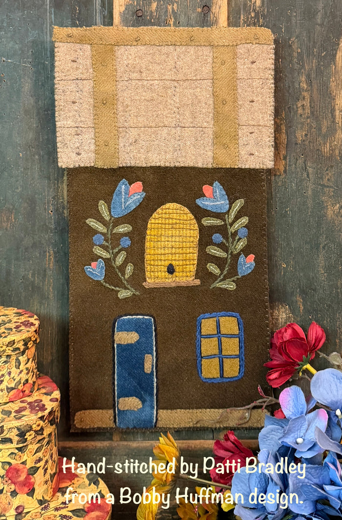 PB-BH04 "Beeskep & Flowers" Wool House Plaque - Inspired by a B Huffman Design