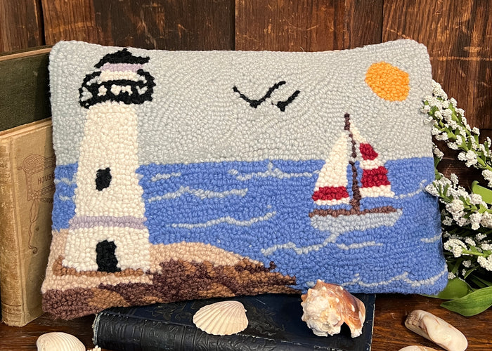 PH-149 Lighthouse Wool Hooked Pillow