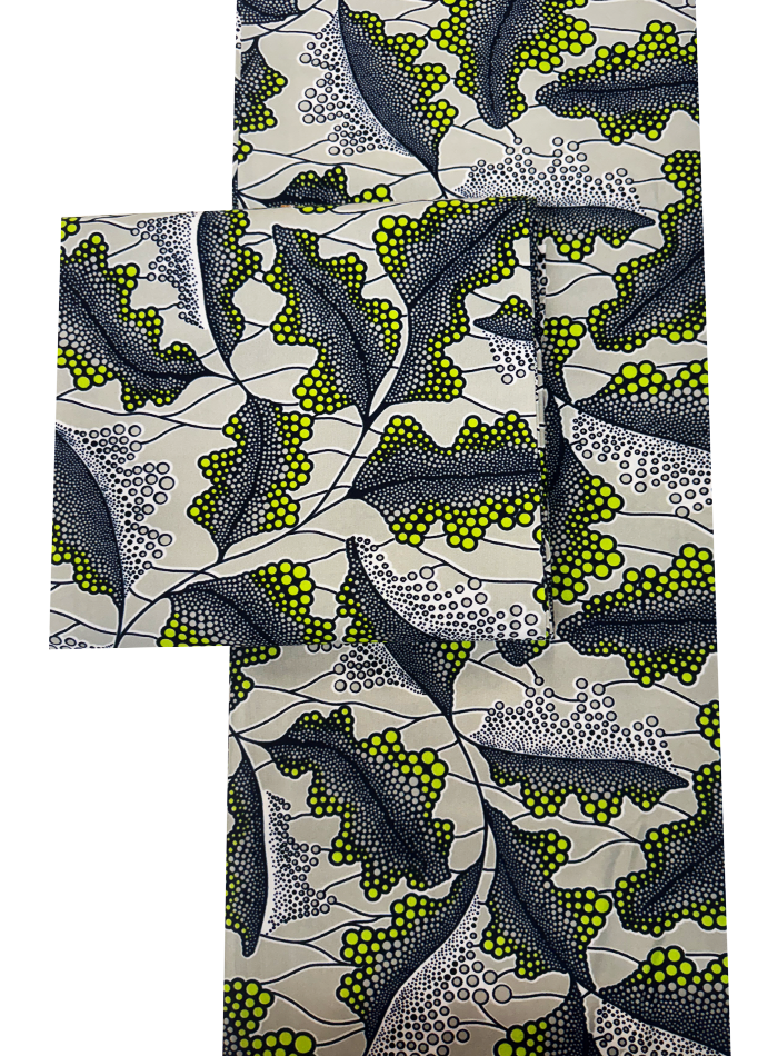 Polyester African Wax Prints Fabrics - Grey, White and green