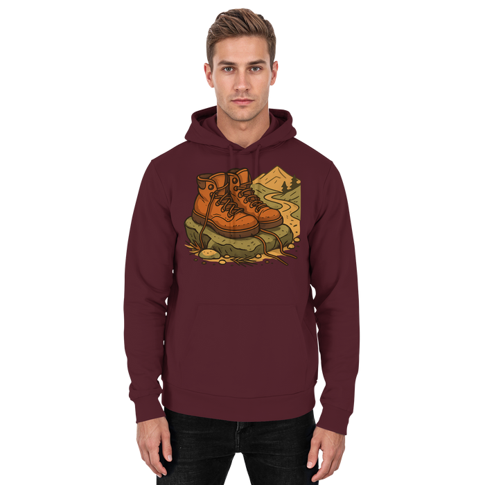 Front view of burgundy Arvenzo Trail Rest Hoodie, a unisex casual hoodie with a simple design and soft fabric.