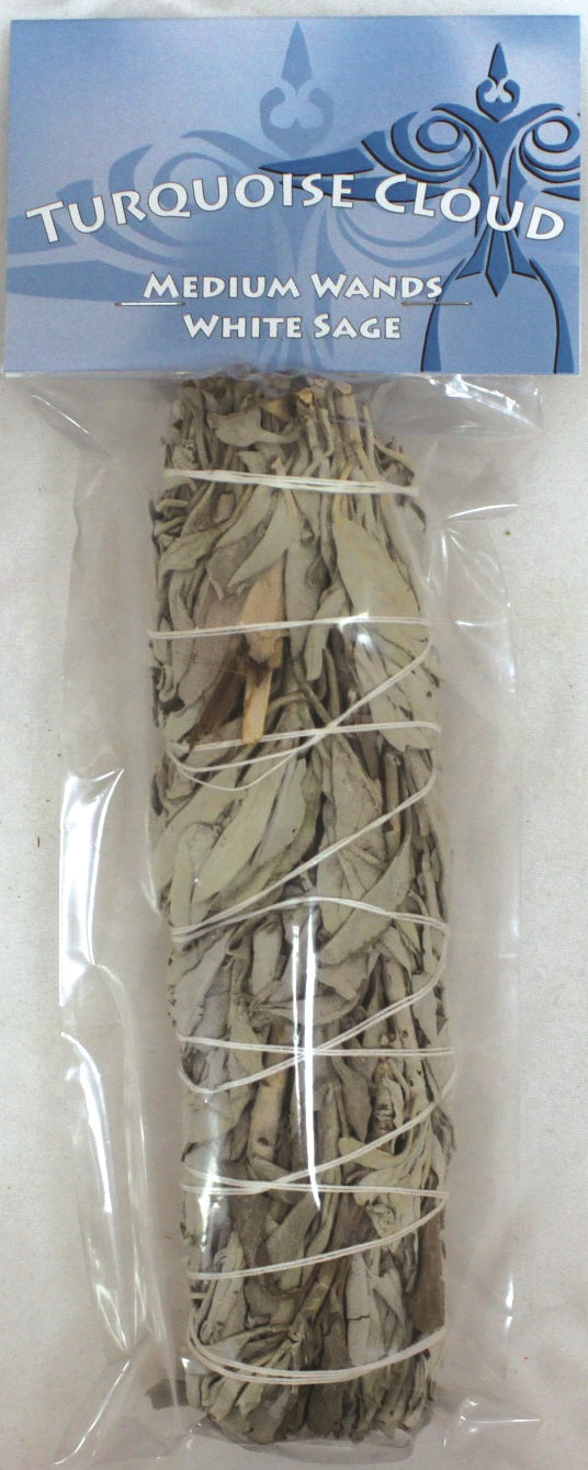 Turquoise Cloud - White Sage Wand, Medium 7"-8"
