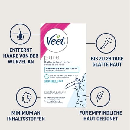 Veet PURE Cold Wax Strips – Bikini & Armpits for Sensitive Skin