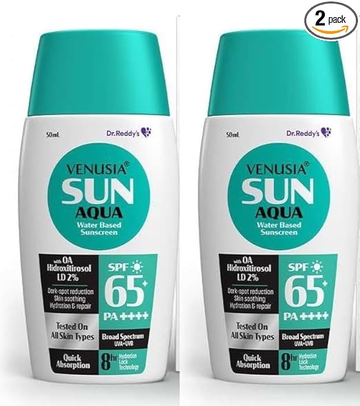 Venusia Water based sunscreen I SPF 65 I 8hrs hydration lock I UVA UVB protection I Ultra light for Oily and acne skin I No white cast I 50 g Pack of 1
