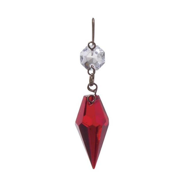 1-3/16" Ruby Glass Prism with Clear Top Bead, ~2-1/2" overall length (54140R)