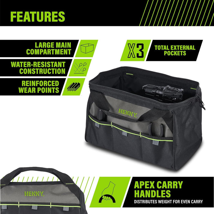 15-Inch Heavy Duty Tool Bag – Waterproof Wide Mouth Tool Organizer with Molded Base & 8 Pockets (750 Days Warranty)