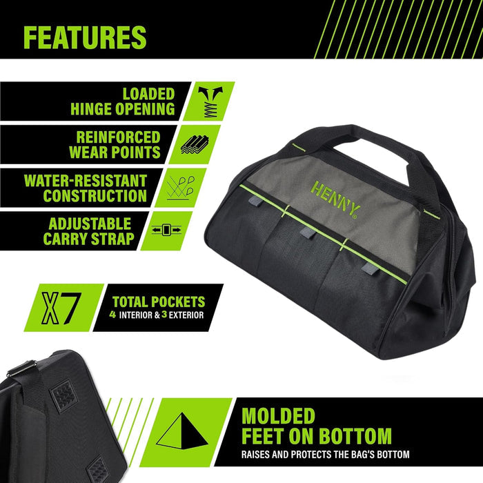 15-Inch Heavy Duty Tool Bag – Waterproof Wide Mouth Tool Organizer with Molded Base & 8 Pockets (750 Days Warranty)