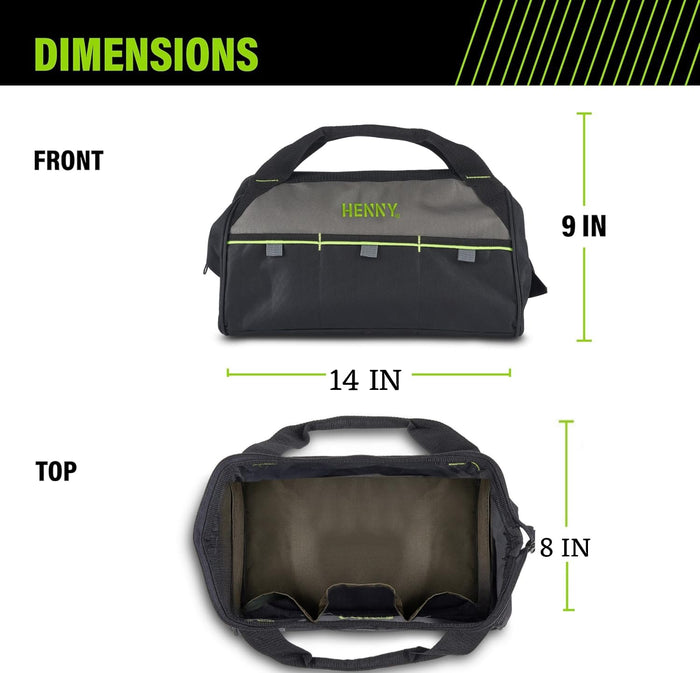 15-Inch Heavy Duty Tool Bag – Waterproof Wide Mouth Tool Organizer with Molded Base & 8 Pockets (750 Days Warranty)