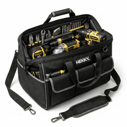 18-Inch Heavy Duty Tool Bag – 16 Pocket Waterproof Electrician & Technician Storage Organizer with Shoulder Strap