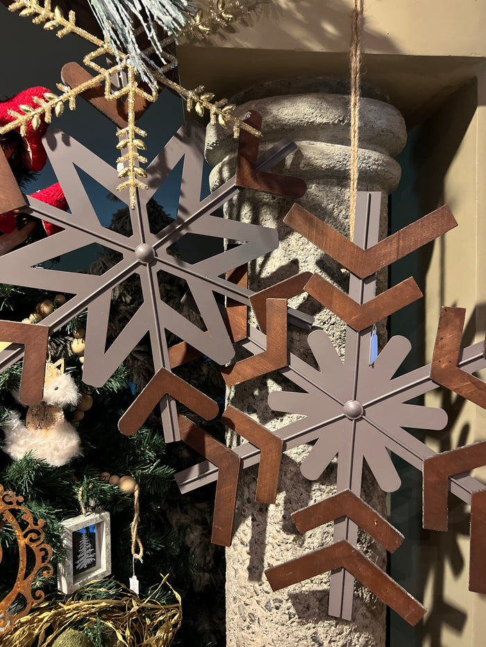 2PC WOOD & METAL SNOWFLAKE SET