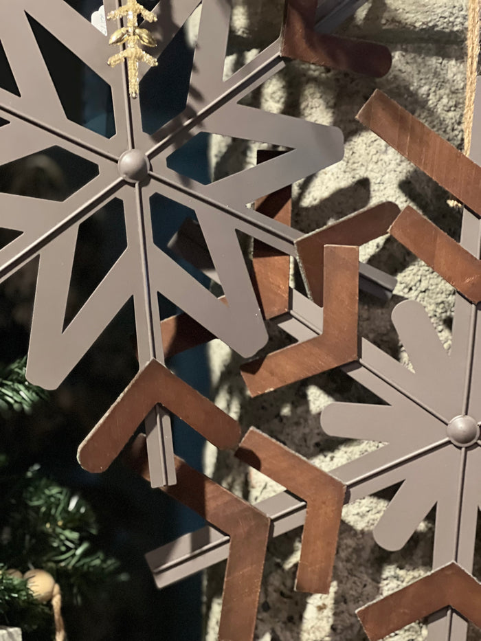 2PC WOOD & METAL SNOWFLAKE SET