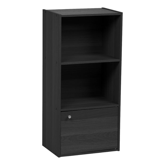 3-Tier Wood Storage Shelf with Door, Black - IRIS USA, Inc.
