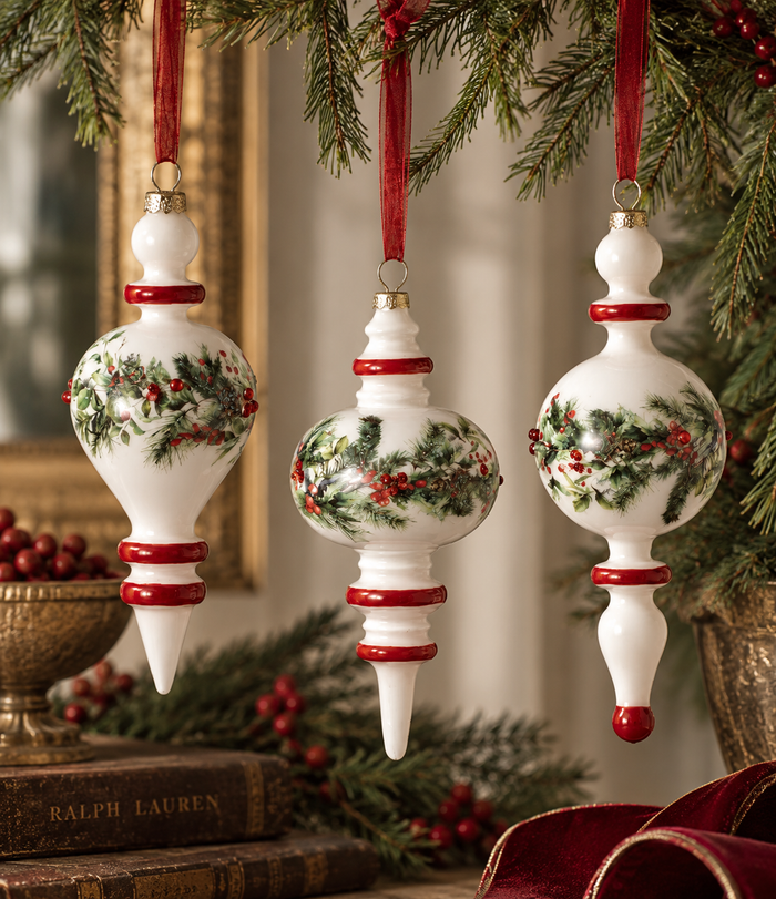 3PC BERRIES & PINE FINIAL ORNAMENTS