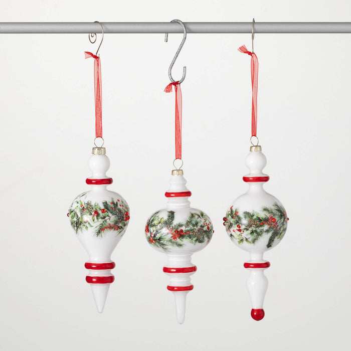 3PC BERRIES & PINE FINIAL ORNAMENTS