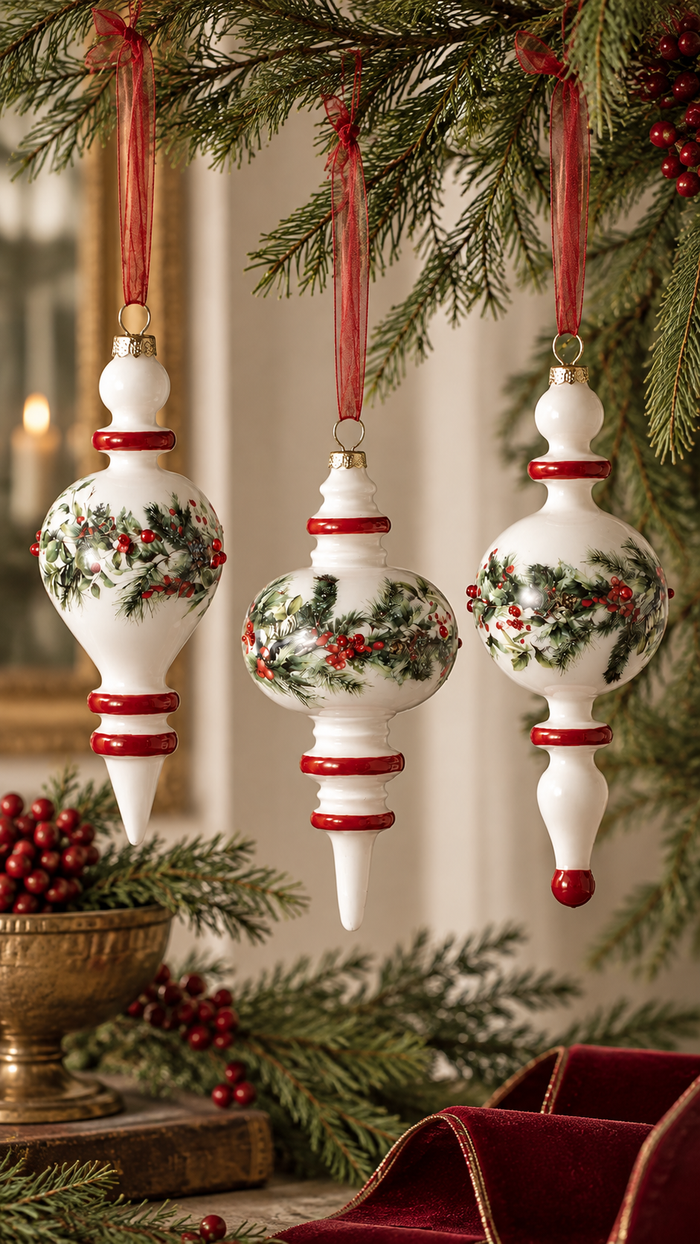 3PC BERRIES & PINE FINIAL ORNAMENTS