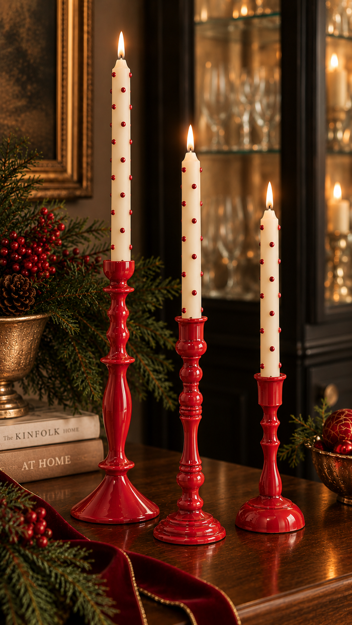 3PC ENAMEL CANDLEHOLDER SET