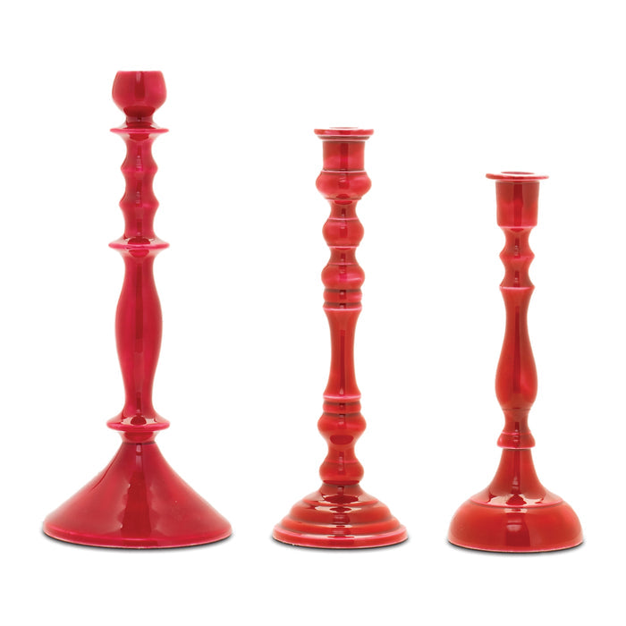3PC ENAMEL CANDLEHOLDER SET