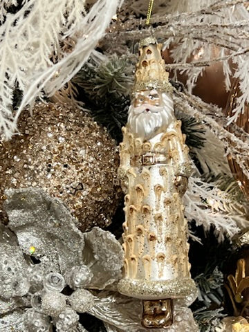 3PC GLASS PINECONE SANTA ORNAMENT SET