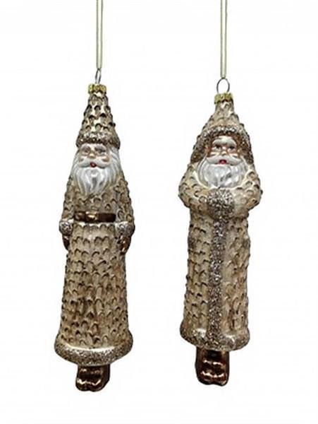 3PC GLASS PINECONE SANTA ORNAMENT SET