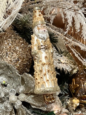 3PC GLASS PINECONE SANTA ORNAMENT SET
