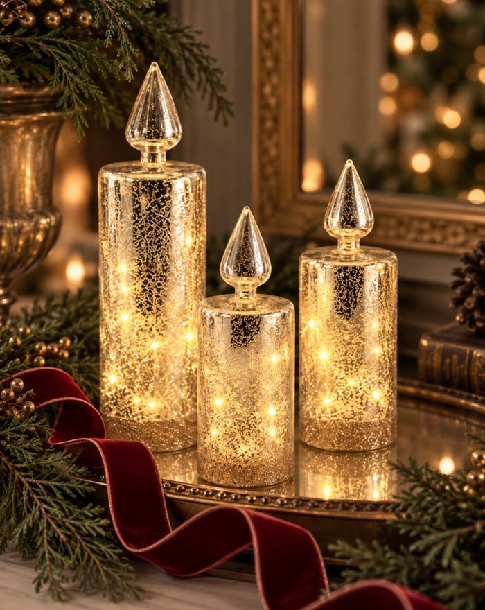 3pc Mercury Glass LED Candle Set