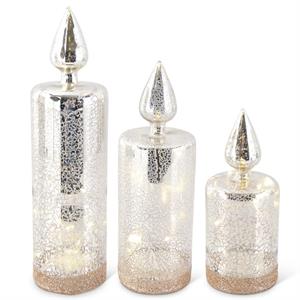 3pc Mercury Glass LED Candle Set