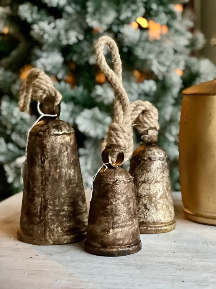 3PC RUSTIC BELL ORNAMENT SET