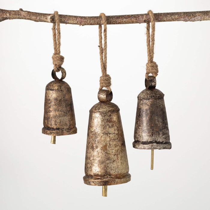 3PC RUSTIC BELL ORNAMENT SET