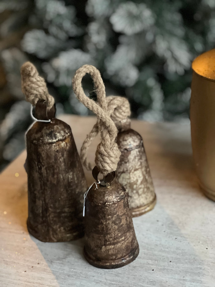 3PC RUSTIC BELL ORNAMENT SET