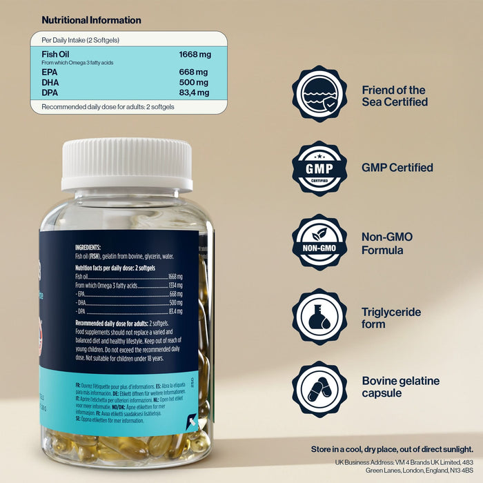 4 HIM & HER Omega 3 Fish Oil 80% Concentrated Omega3 with EPA, DHA & DPA 120 Softgels