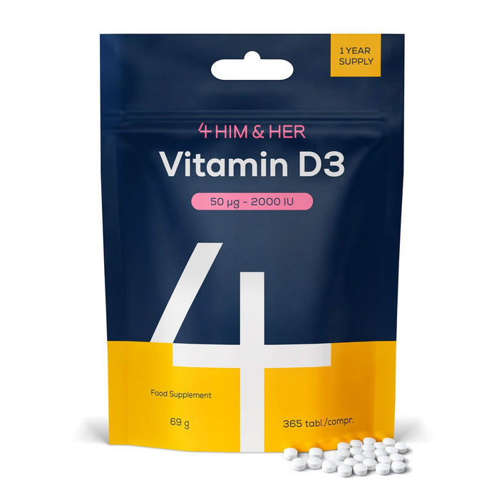 4 HIM & HER Vitamin D3 50ug (2000IU) Cholecalciferol 1 Year's Supply 365 Tablets