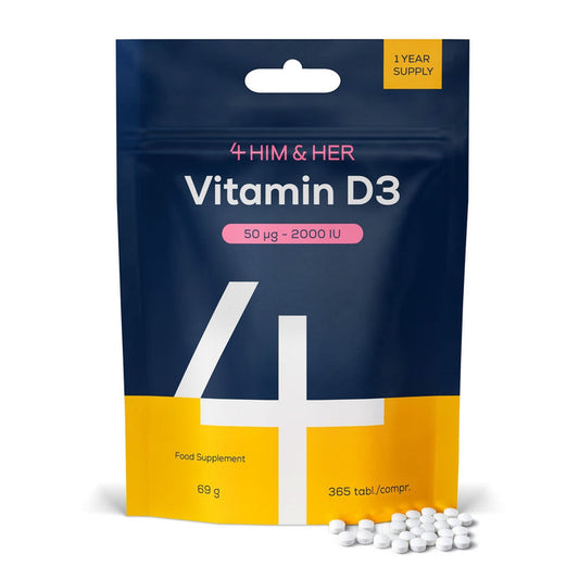 4 HIM & HER Vitamin D3 50ug (2000IU) Cholecalciferol 1 Year's Supply 365 Tablets