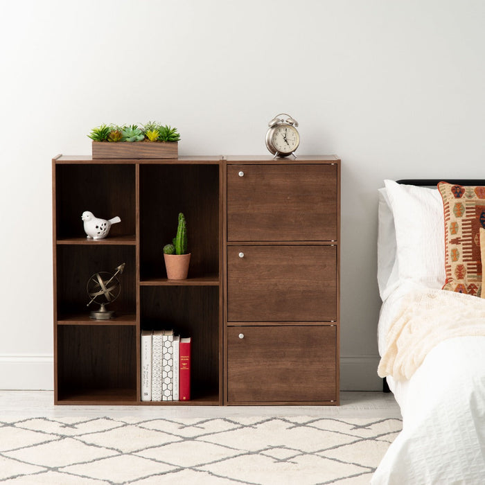 5-Compartment Wood Organizer Bookcase Storage Shelf, Dark Brown - IRIS USA, Inc.