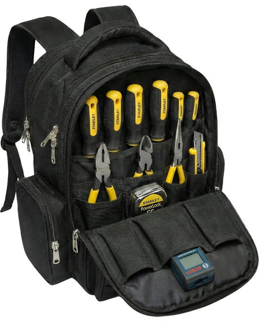 50 Pocket Heavy Duty Tool Backpack – Waterproof Urban Cord Electrician & Technician Tool Bag with Rain Cover