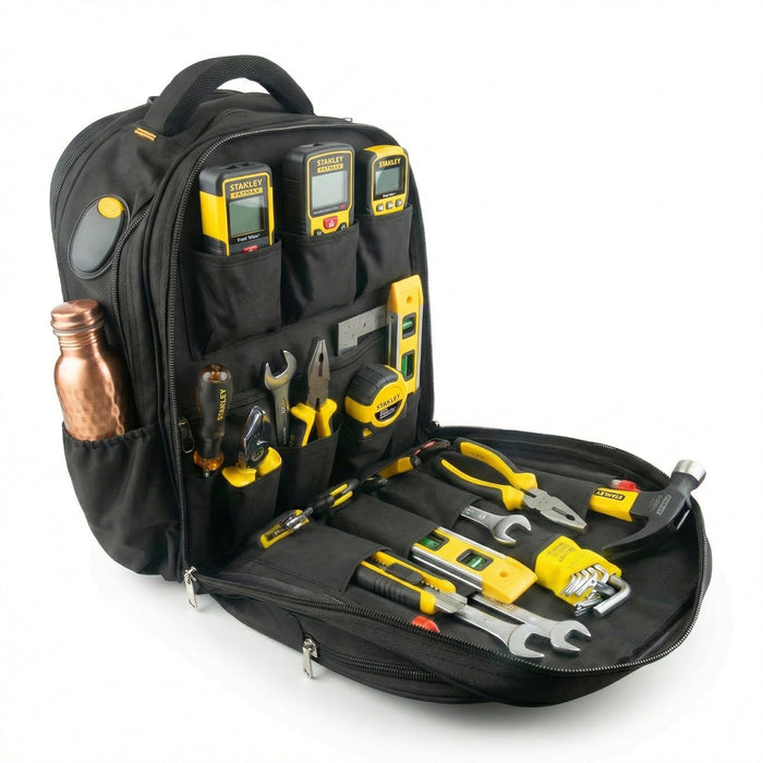 50 Pocket Heavy Duty Tool Backpack – Waterproof Urban Cord Electrician & Technician Tool Bag with Rain Cover