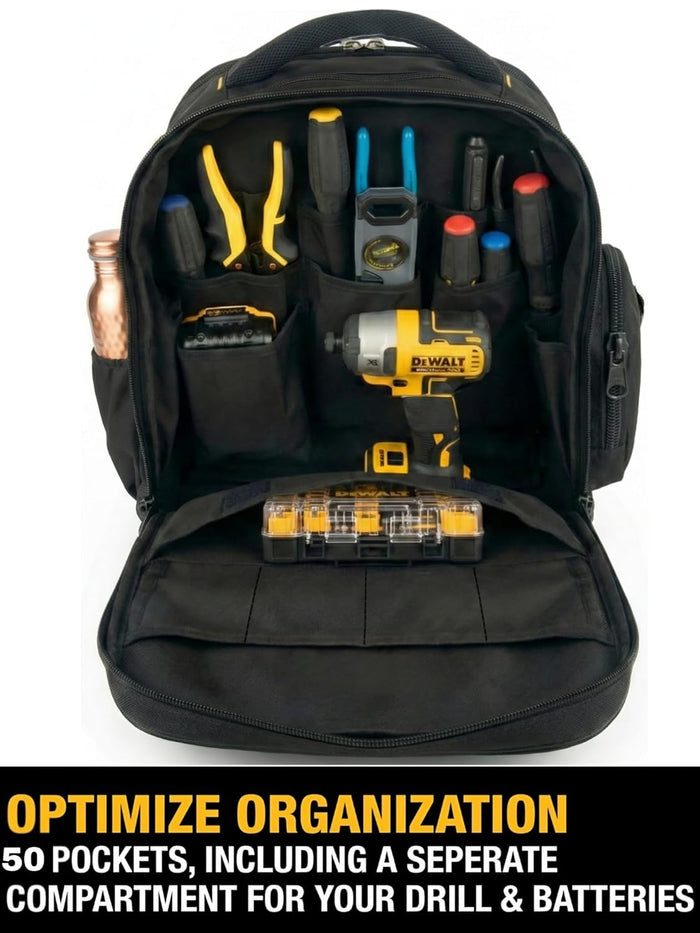 50 Pocket Heavy Duty Tool Backpack – Waterproof Urban Cord Electrician & Technician Tool Bag with Rain Cover