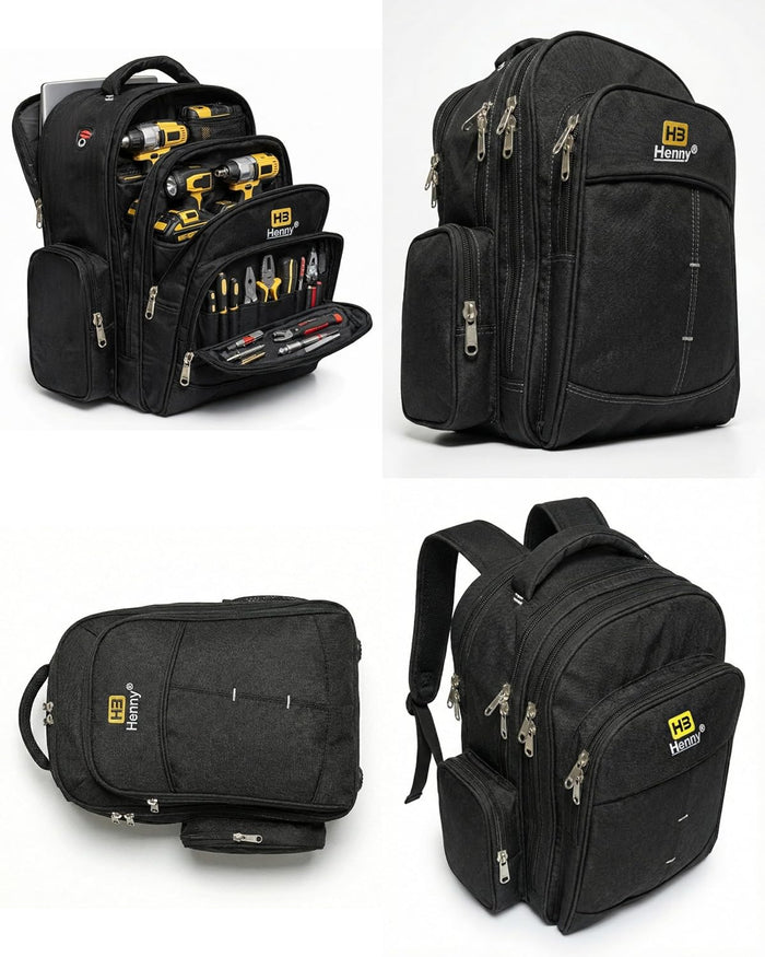 50 Pocket Heavy Duty Tool Backpack – Waterproof Urban Cord Electrician & Technician Tool Bag with Rain Cover