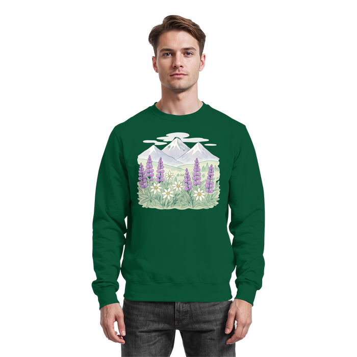 Arvenzo Alpine Bloom sweatshirt in bottle green, front view showing the cozy, casual sweatshirt with a simple design.