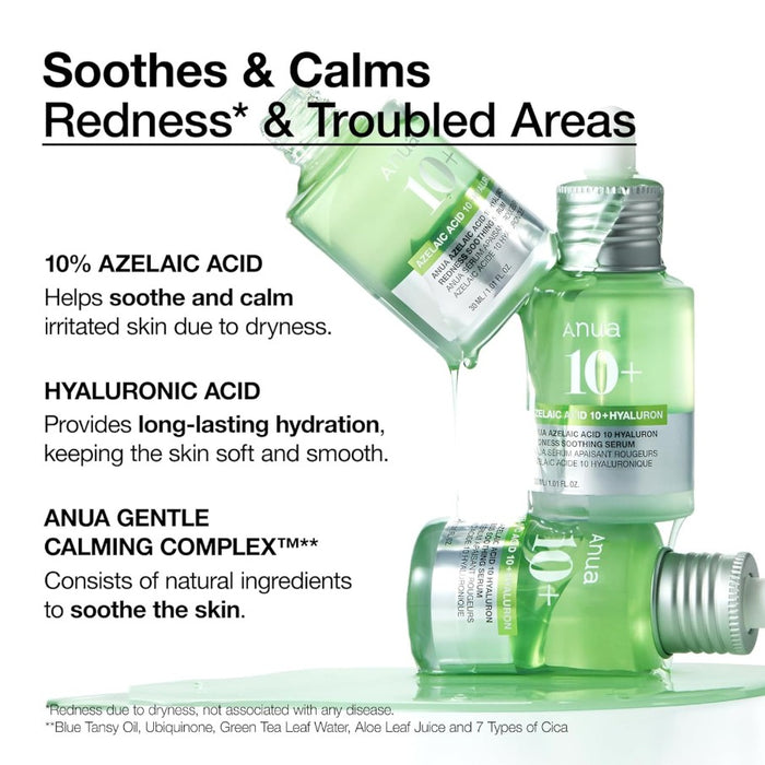 Anua Azelaic Acid 10+ Hyaluron Redness Soothing Serum 30ml, 1.01 fl. oz.